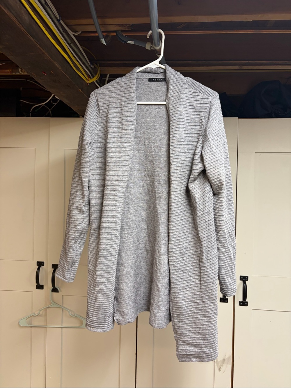 Cyrus Light Gray Open-Front Ribbed Cardigan